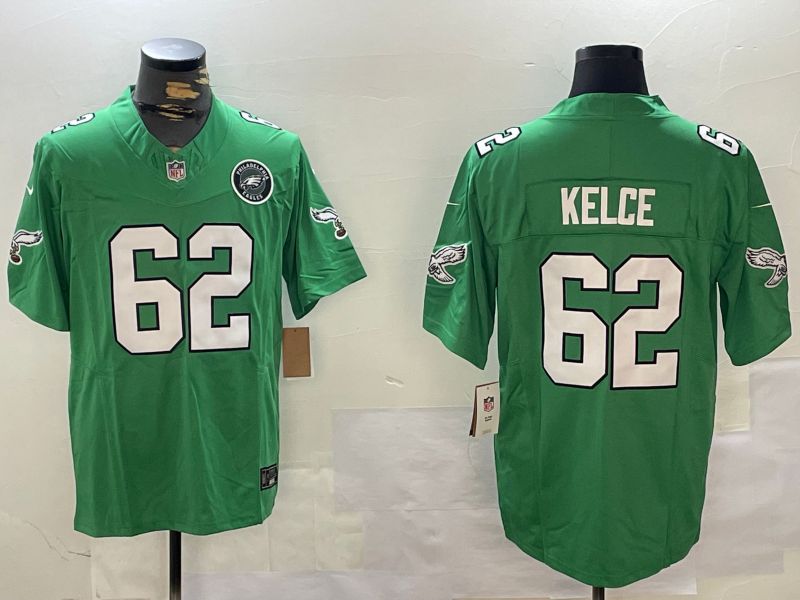 Men Philadelphia Eagles #62 Kelce Green Throwback 2024 Nike Vapor Limited NFL Jersey style 2